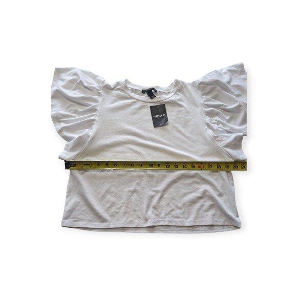 Womens Forever 21 Ruffle Sleeve White Knit Top Medium - Picture 4 of 6